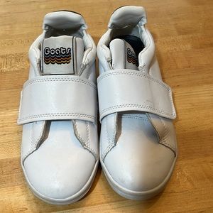 White leather sneaker with black accents Goats brand from Nordstrom